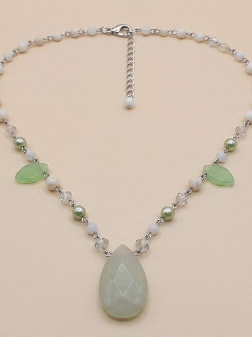 Sage Tear Drop Beaded Necklace
